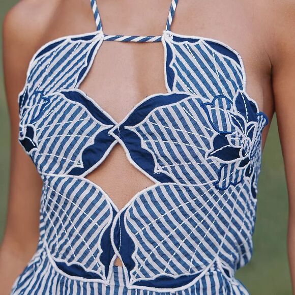 ❤️ ANTHROPOLOGIE NWT Celandine Hibiscus Cutwork Cotton Midi Dress Chic | L - Picture 5 of 9